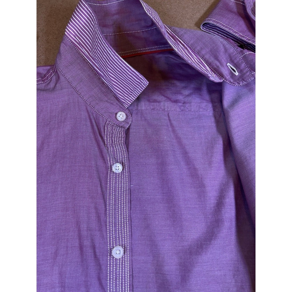 Luchiano Visconti 2-Ply Cotton Long Sleeve Shirt Mens Medium Iridescent Burgundy - Picture 8 of 16